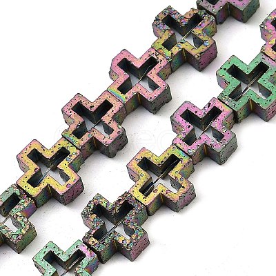 Electroplated Natural Lava Rock Beads Strands G-K388-02B-1