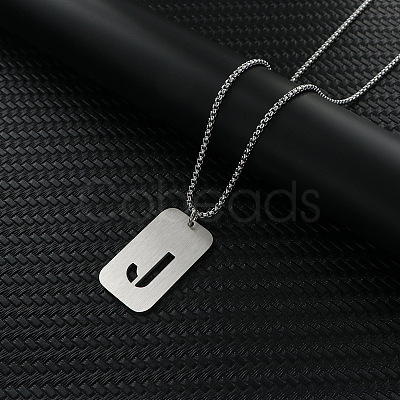 Rectangle with Hollow Out Letter 201 Stainless Steel Pendant Necklaces FS-WG34D20-13-1