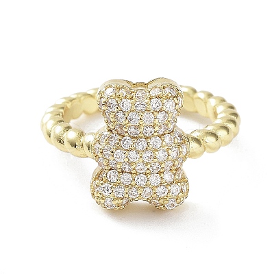 Bear Rack Plating Brass Micro Pave Clear Cubic Zirconia Open Rings RJEW-D020-03G-1