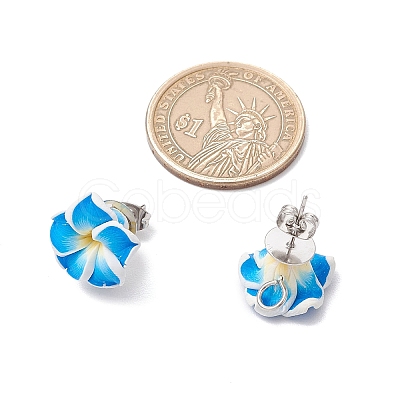 Handmade Polymer Clay Plumeria Stud Earrings EJEW-JE06438-1