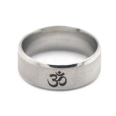 Non-Tarnish Ohm/Aum Yoga Theme Stainless Steel Plain Band Ring for Men Women CHAK-PW0001-003H-01-1