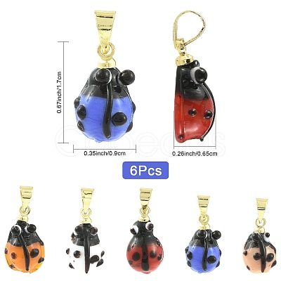 6Pcs Handmade Lampwork Pendants LAMP-FS0001-57A-1