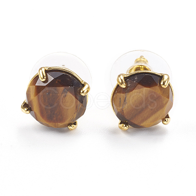 Natural Tiger Eye Stud Earrings EJEW-L196-05E-1