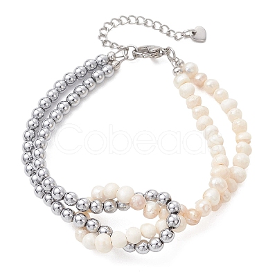Natural Pearl & Synthetic Non-magnetic Hematite Beaded Bracelets for Women BJEW-JB13364-01-1