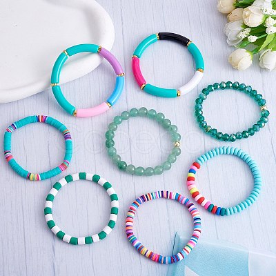 8Pcs 6 Style Synthetic Imperial Jasper & GLass Beaded Stretch Bracelets Set BJEW-SW00086-05-1