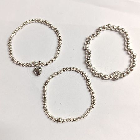 3Pcs 3 Style Iron & Polymer Clay Rhinestone Beaded Stretch Bracelets Set BJEW-PH01674-1