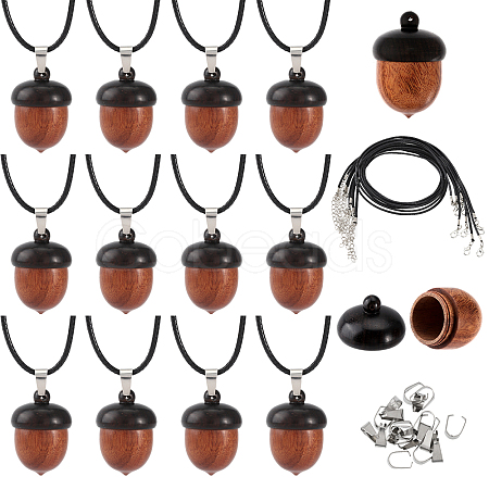 CHGCRAFT 12pcs Disconnectable Ebony Wood Acorn Pendants AJEW-CA0003-97-1