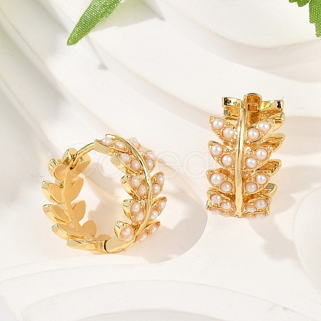 Leaf Brass Hoop Earrings KK-U058-64G-1