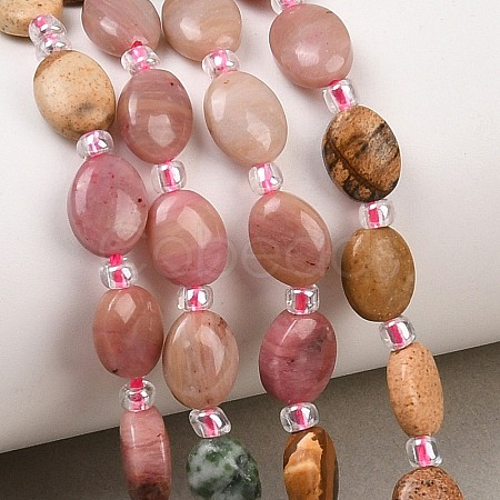 Natural Green Spot Jasper & Mookaite & Picture Jasper & Rhodonite & Lemon Jade Beads Strands G-Z135-A09-1
