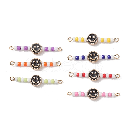7Pcs 7 Colors Alloy Enamel & Glass Seed Beaded Connector Charms PALLOY-MZ01322-1