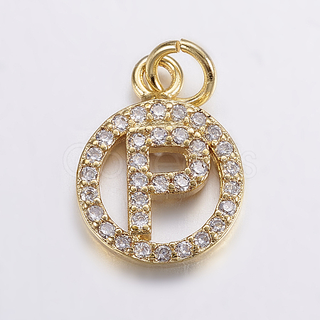 Long-Lasting Plated & Rack Plating Brass Micro Pave Cubic Zirconia Letter Charms ZIRC-A007-04P-G-1