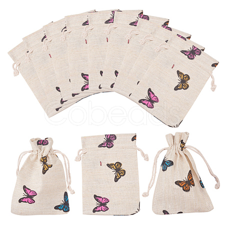 Polycotton(Polyester Cotton) Packing Pouches Drawstring Bags X-ABAG-T004-10x14-03-1