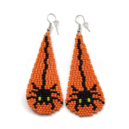 Boho Seed Bead Halloween Spider Tassel Earrings EJEW-Q380-04B-1