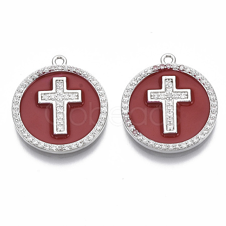 Brass Micro Pave Cubic Zirconia Pendants KK-R130-035-02P-NF-1