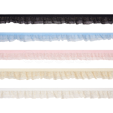 25 Yards 5 Colors Double Tiers Pleated Chiffon Polyester Ribbons ORIB-CW0001-01-1