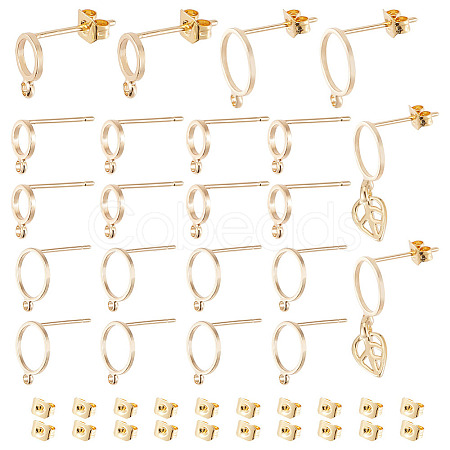 GOMAKERER 20Pcs 2 Styles Brass Ring Stud Earring Findings DIY-GO0001-16-1