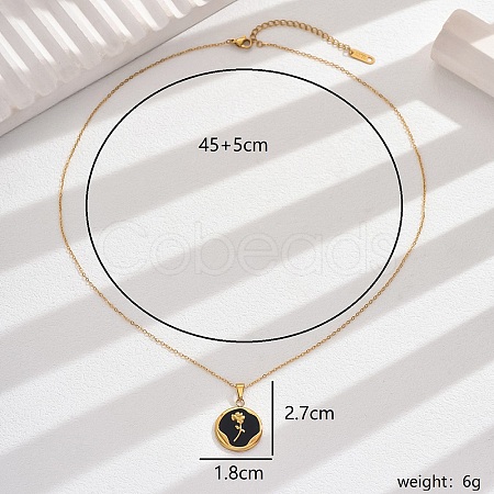 Vintage Luxury 201 Stainless Steel Enamel Rose Pendant Necklaces for Women Daily Wear YQ3958-1-1