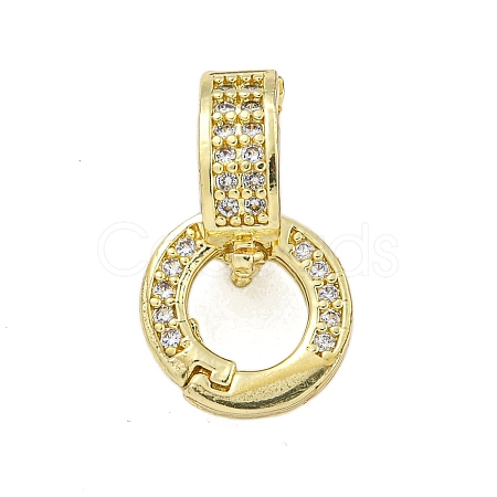 Rack Plating Round Ring Brass Micro Pave Clear Cubic Zirconia Twister Clasps KK-F876-07G-02-1