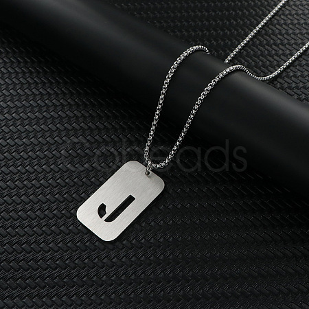 Rectangle with Hollow Out Letter 201 Stainless Steel Pendant Necklaces FS-WG34D20-13-1