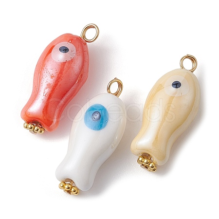 Evil Eye Fish Shaped Glazed Porcelain Pendants PALLOY-JF02166-1