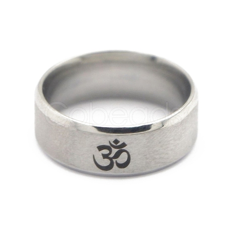 Non-Tarnish Ohm/Aum Yoga Theme Stainless Steel Plain Band Ring for Men Women CHAK-PW0001-003H-01-1