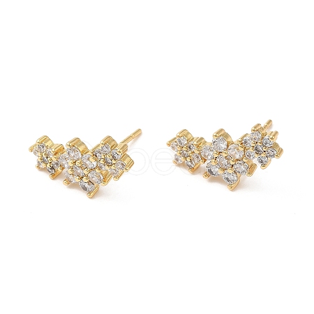 Rack Plating Brass Heart Stud Earrings with Cubic Zirconia EJEW-D061-50G-1