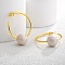 Round Brass Enamel Hoop Earrings for Women, Real 22K Gold Plated, White, 38.5x16.5mm