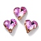 Glass Rhinestone Cabochons, Point Back & Back Plated, Faceted, Heart, Fuchsia, 9x8x3.5mm