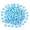 Opaque Acrylic Beads, Flat Round with White Heart & Flower & Moon & Star, Light Sky Blue, 7x4mm, Hole: 1.6mm, 200pcs/set