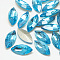 Pointed Back Glass Rhinestone Cabochons, Back Plated, Faceted, Horse Eye, Aquamarine, 12x6x3.5mm