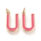 Brass Enamel Pendants, with Jump Ring, Long-Lasting Plated, Real 18K Gold Plated, Letter.U, Hot Pink, Letter.U, U: 18x10x1.8mm, Jump Rings: Inner Diameter: 3mm