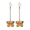 Alloy Enamel Butterfly Dangle Earrings, Yellow, 67x22mm