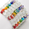 7Pcs 7 Color Cat Eye & Lampwork Evil Eye Round Beaded Stretch Bracelets BJEW-JB08880-5