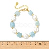 Natural Aquamarine & Keshi Pearl Beaded Bracelets for Women BJEW-JB14007-03-4