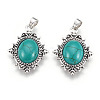 Oval Antique Silver Plated Alloy Synthetic Turquoise Pendants PALLOY-J502B-03AS-1
