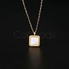 Natural Shell Square Pendant Necklace with Stainless Steel Chains TM4742-1-1