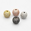 CZ Brass Micro Pave Grade AAA Clear Color Cubic Zirconia Round Beads KK-O065-10mm-05-NR-1
