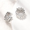 Brass Micro Pave Clear Cubic Zirconia Leaf Hoop Earrings EJEW-P322-15P-3