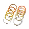 10Pcs Polymer Clay Disc & Glass & Brass Beaded Stretch Bracelets Set BJEW-JB09676-03-4