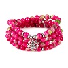 Natural White Jade Round Beaded Wrap Bracelet with Alloy Ohm/Aum Lotus AJEW-PH00503-02-1