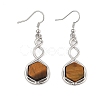 Hexagon Natural Tiger Eye Dangle Earrings EJEW-K298-01P-12-4