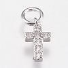 Brass Micro Pave Cubic Zirconia Tiny Cross Charms X-ZIRC-E147-62P-1