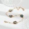Rectangle Brass Abalone Shell Link Bracelets KK-D301-02G-5