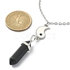 2Pcs 2 Style Natural Black Obsidian & White Jade Bullet Pendant Necklaces Set NJEW-TA00095-01-3