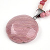 Natural Rhodonite 4.5mm Round Beaded Flower Pendant Necklaces NJEW-T016-04L-5