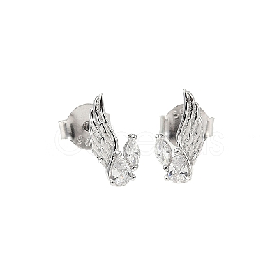 925 Sterling Silver Clear Cubic Zirconia Stud Earrings EJEW-Q032-01A-P-1