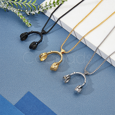 3Pcs 3 Colors Alloy Music Headset Pendant Necklaces Set for Women NJEW-AN0001-28-1