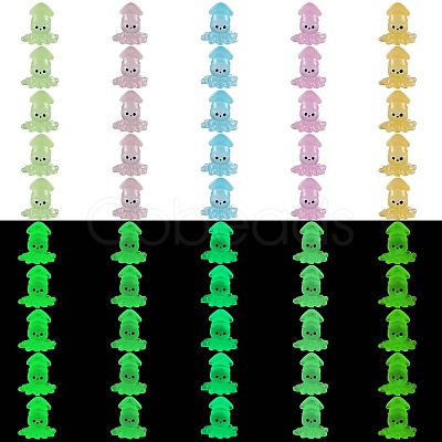 50Pcs 5 Colors Luminous Resin Cute Little Cuttlefish Ornaments RESI-SZ0003-44-1