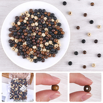 400Pcs 4 Styles Natural Wood Beads WOOD-GF0002-15A-1