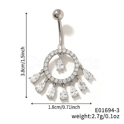 Brass Full Crystal Rhinestone Shiny Hollow Ring Tassel Curved Barbell Belly Button Rings CT4144-3-1